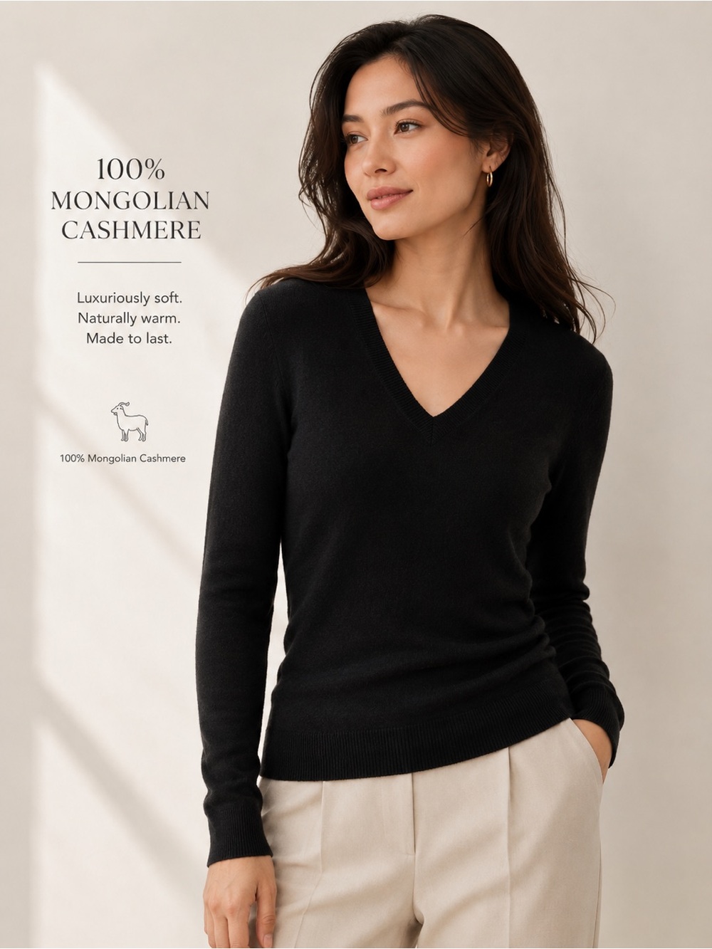 Quince 100% Mongolian Cashmere Black V-Neck Sweater Women’s Luxury Knit Small